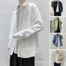 Korean Style Loose Long-Sleeved Solid Color Pointed Collar Shirt